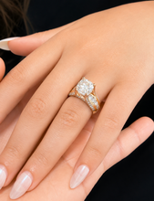 Load image into Gallery viewer, Cushion Cut Moissanite And Round Cut Sides Engagement Ring Set In 14k Solid Yellow Gold Bridal Ring Hidden Halo Style Wedding Ring 4.50ctw