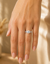 Load image into Gallery viewer, Round Cut Moissanite Engagement Ring And Matching Band Bridal Set Hidden Halo Style Wedding Ring Set 14k White Gold Ring Set 2.00ctw