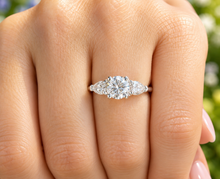 Load image into Gallery viewer, Round Cut And Pear Shape Sides Diamond Engagement Ring IGI Certified 14k Solid White Gold Bridal Wedding Ring 1.40ctw F-VS2