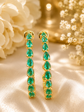 Load image into Gallery viewer, Pear Shape Green Emerald Hoop Earrings Prong set Inside Out Style 14k Solid Yellow Solid Gold Huge 8.00ctw Bridal Wedding Gift For Her