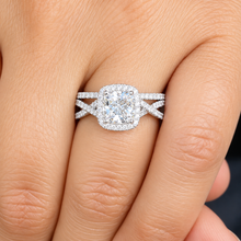 Load image into Gallery viewer, GIA Certified Cushion Cut And Round Cut Natural Diamond Engagement Ring And Band Twisted Shank 14k White Gold Halo Wedding Set 2.40ctw