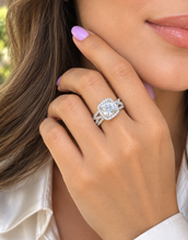 Load image into Gallery viewer, GIA Certified Cushion Cut And Round Cut Natural Diamond Engagement Ring And Band Twisted Shank 14k White Gold Halo Wedding Set 2.40ctw
