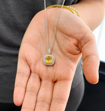 Load image into Gallery viewer, Cushion Shape Natural Yellow Citrine And Round Cut Natural Diamonds Pendent And Chain Necklace Double Halo Style Gift 14k White Gold 2.50ctw