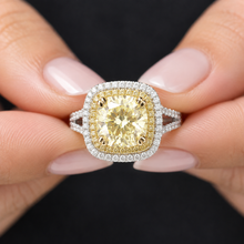 Load image into Gallery viewer, Round Cut Simulated Fancy Yellow And Cvd Round Cut Sides Diamond Engagement Ring 14k Solid White And Yellow Gold Bridal Wedding Halo 4.00ctw