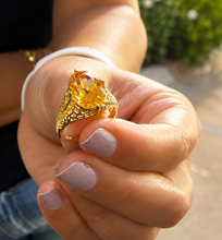 Load image into Gallery viewer, Oval Cut Natural Yellow Citrine Ring Art Deco Style Ring Anniversary Gift Prong Set Right Hand Ring For Her 14k Solid Yellow Gold 5.00ctw