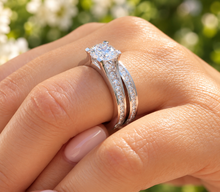Load image into Gallery viewer, Round Cut Moissanite Engagement Ring And Matching Band Set In 14k Solid White Gold Bridal Ring Set Chanel Set Women's Wedding Set 3.50ctw