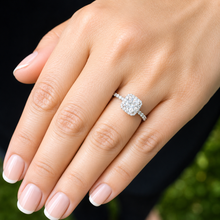 Load image into Gallery viewer, Cushion Cut Moissanite Center And Round Cut Sides Engagement Ring Halo Style Set In 14k Solid White Gold Bridal Wedding Ring For Her 1.80ctw