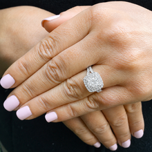 Load image into Gallery viewer, Cushion Cut Moissanite And Cvd Diamonds Engagement Ring Double Halo Split Shank Design Bridal Wedding Ring In 14k White Gold 2.30ctw