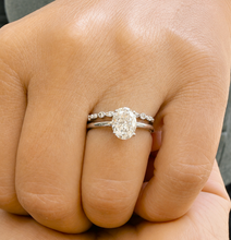 Load image into Gallery viewer, Oval Shape Moissanite And Round Cut Sides Engagement Ring And Matching Band 14k Solid White Gold Bridal Ring Solitaire Wedding Ring 3.15ctw