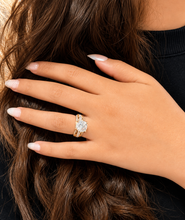 Load image into Gallery viewer, Cushion Cut Moissanite And Round Cut Sides Engagement Ring Set In 14k Solid Yellow Gold Bridal Ring Hidden Halo Style Wedding Ring 4.50ctw