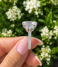 Load image into Gallery viewer, Oval Shape Center And Half Moon Shape Sides Diamond Engagement Ring IGI Certified 14k Solid White Gold Three Stone Style Ring 6.25ctw