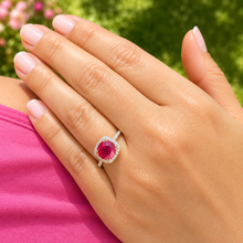 Load image into Gallery viewer, Round Cut Ruby And Round Cut Sides Natural Diamonds Antique Deco Design 14k Solid Yellow Gold Halo Filigree Style Bridal Wedding Ring 2.50ct