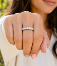 Load image into Gallery viewer, Round Cut Three Sided Cvd Diamond Eternity Band Set In 14k Solid White Gold Anniversary Band Filigree Wedding Bridal Band 2.75ct 3.8mm width