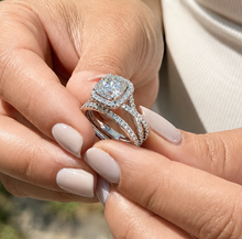 Load image into Gallery viewer, Cushion Cut and Round Cut Sides Diamond Engagement Ring And Matching Band IGI 14k Solid White Gold Deco Style Halo Wedding Set 3.00ct F-VS2