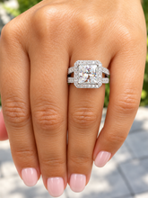 Load image into Gallery viewer, Princess Cut And Round Cut Diamond Engagement Ring IGI Certified 14k White Gold Halo Antique Style Wedding Ring 3.70ct G-VS2