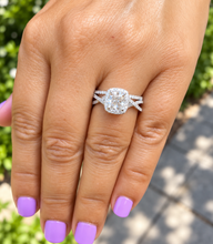 Load image into Gallery viewer, GIA Certified Cushion Cut And Round Cut Natural Diamond Engagement Ring And Band Twisted Shank 14k White Gold Halo Wedding Set 2.40ctw