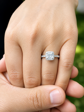 Load image into Gallery viewer, Cushion Cut Moissanite Center And Round Cut Sides Engagement Ring Halo Style Set In 14k Solid White Gold Bridal Wedding Ring For Her 1.80ctw