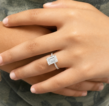 Load image into Gallery viewer, Emerald Cut Moissanite And Round Cut Sides Engagement Ring Set In 14k White Gold Wedding Ring Bridal propose Ring 4.25ctw