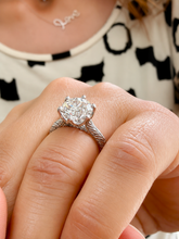 Load image into Gallery viewer, Round Cut Moissanite Engagement Ring Solitaire Bridal Ring Crown Prongs Filigree Style Shank Wedding ring Solitaire 14k White Gold 3.00ct