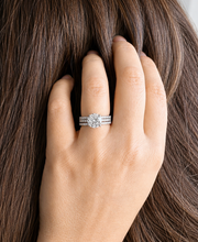 Load image into Gallery viewer, Round Cut Moissanite Engagement Ring And Two Matching Band Bridal Set Women's Wedding Ring and Band In 14k Solid White Gold Ring Set 3.70ctw