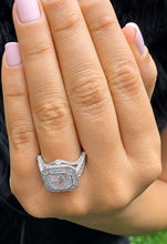 Load image into Gallery viewer, Asscher Cut Moissanite and Round Cut Cvd Diamonds Engagement Ring Bezel Set Wedding Ring Halo Style Bridal Ring 14k Solid White Gold 4.60ctw