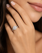 Load image into Gallery viewer, GIA Certified Natural Round Cut Diamond Engagement Ring And Matching Band Halo Wedding Set Women's Stunning 14k solid white gold 1.80ctw
