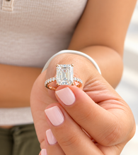 Load image into Gallery viewer, Emerald Cut Moissanite And Round Cut Sides Engagement Ring Set In 14k Yellow Gold Wedding Ring Bridal propose Ring 5.25ctw