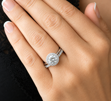 Load image into Gallery viewer, GIA Certified Natural Round Cut Diamond Engagement Ring And Matching Band Halo Wedding Set Women's Stunning 14k solid white gold 1.80ctw