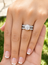 Load image into Gallery viewer, Round Cut Diamond Engagement Ring And Two Matching Bands IGI Certified 14k Solid White Gold Halo Bezel Set Style Wedding Set For Her 1.80ctw