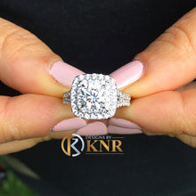 Load image into Gallery viewer, GIA Cetified Natural Cushion Cut and Round Cut Diamond Engagement Ring 14k Solid White Gold Bridal Ring Double Halo Wedding Ring 2.70Ctw