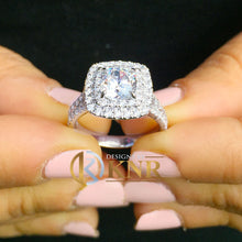 Load image into Gallery viewer, GIA Cetified Natural Cushion Cut and Round Cut Diamond Engagement Ring 14k Solid White Gold Bridal Ring Double Halo Wedding Ring 2.70Ctw