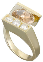 Load image into Gallery viewer, Oval Morganite Ring And Round Cut Natural Diamond Ring Semi Tension 14k Solid And Heavy Yellow Gold Wedding Ring Bridal Anniversary 2.30ctw