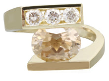 Load image into Gallery viewer, Oval Morganite Ring And Round Cut Natural Diamond Ring Semi Tension 14k Solid And Heavy Yellow Gold Wedding Ring Bridal Anniversary 2.30ctw