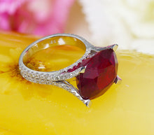 Load image into Gallery viewer, Cushion Cut Ruby And Round Cut Natural Diamond Sides Engagement Ring Prong Set Right Hand Ring 14k Solid White Gold Wedding Ring 13.70ctw