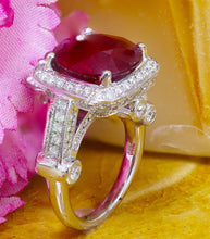 Load image into Gallery viewer, Cushion Cut Ruby And Round Cut Diamonds Antique Deco Design Ring 14k Solid White Gold Engagement Anniversary Wedding Pong Set Halo 7.80ctw