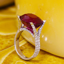 Load image into Gallery viewer, Cushion Cut Ruby And Round Cut Natural Diamond Sides Engagement Ring Prong Set Right Hand Ring 14k Solid White Gold Wedding Ring 13.70ctw