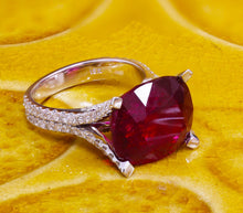 Load image into Gallery viewer, Cushion Cut Ruby And Round Cut Natural Diamond Sides Engagement Ring Prong Set Right Hand Ring 14k Solid White Gold Wedding Ring 13.70ctw