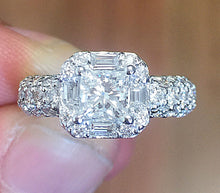 Load image into Gallery viewer, Princess And Round And Baguettes Cut Diamond Engagement Ring IGI Certified 14k Solid White Gold Prong Set halo Wedding Bridal Ring 2.00ctw