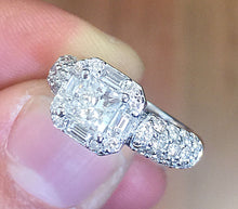 Load image into Gallery viewer, Princess And Round And Baguettes Cut Diamond Engagement Ring IGI Certified 14k Solid White Gold Prong Set halo Wedding Bridal Ring 2.00ctw