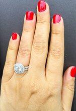Load image into Gallery viewer, Cushion Cut Diamond And Round Cut Sides Engagement Ring And Matching Band Double Halo Bridal Set 14k Solid White Gold Wedding Set 1.60ctw