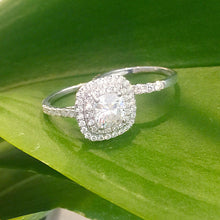 Load image into Gallery viewer, Cushion Cut Diamond And Round Cut Sides Engagement Ring And Matching Band Double Halo Bridal Set 14k Solid White Gold Wedding Set 1.60ctw