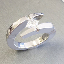 Load image into Gallery viewer, Princess Cut Moissanite Engagement Ring Tension Set Solitaire Style Bridal Ring Set In 14k Solid And Heavy White Gold Wedding Ring 1.00ctw