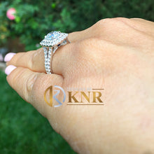 Load image into Gallery viewer, Cushion Cut Moissanite And Round Cut Sides Engagement Ring Halo Bridal Ring Split Shank Wedding Ring double halo Design Propose Ring 2.30ctw