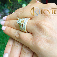 Load image into Gallery viewer, IGI Certified Princess And Round Cut Diamond Engagement Ring And Matching Band Bridal Wedding Set For Her 14k Solid Yellow Gold 3.20ct F-VS2