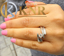 Load image into Gallery viewer, 14k solid and heavy white gold princess cut ring natural diamond ring engagement ring and matching band tension set ring bridal set 1.50ctw