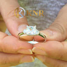 Load image into Gallery viewer, 14k solid white gold princess and round cut diamond engagement ring three stone style bridal wedding anniversary ring 1.50ctw