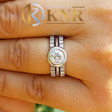 Load image into Gallery viewer, Round Moissanite And Round Cut Sides Engagement Ring And Two Matching Bands Bezel Set 14k Solid White Gold Bridal Wedding Halo Ring 1.80ctw