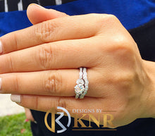 Load image into Gallery viewer, Round Cut Natural Diamond Engagement Ring And Matching Band Antique Style Bridal Set Filigree Wedding Set For Her 14k Solid White Gold 0.75