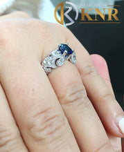 Load image into Gallery viewer, Oval Cut Sapphire And Round Cut Natural Diamonds Engagement Ring Filigree Wedding Ring Anniversary Bridal Ring 14k Solid White Gold 2.15ctw