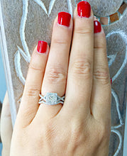 Load image into Gallery viewer, Princess Shape Moissanite And Round Cut Sides Natural Diamonds Engagement Ring And Matching Band Halo Style In 14K Solid White Gold 1.75ctw